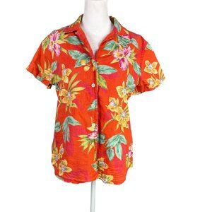 Lauren Ralph Lauren Womens S Linen Short Sleeve Button Up Blouse Tropical Floral